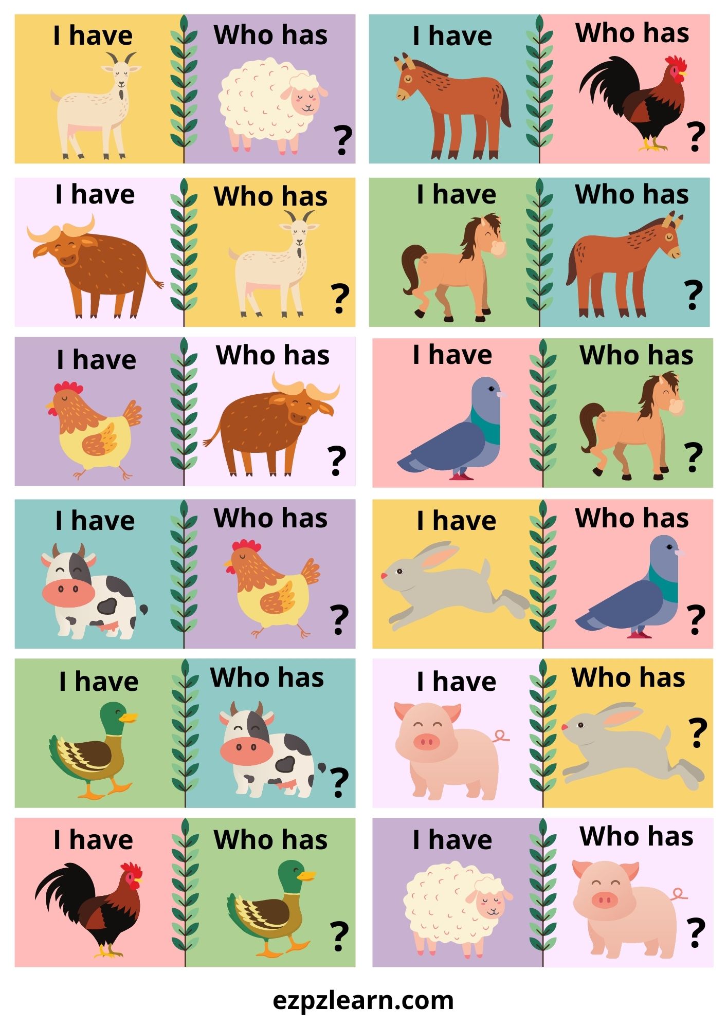 Farm Animals I have Who has Game